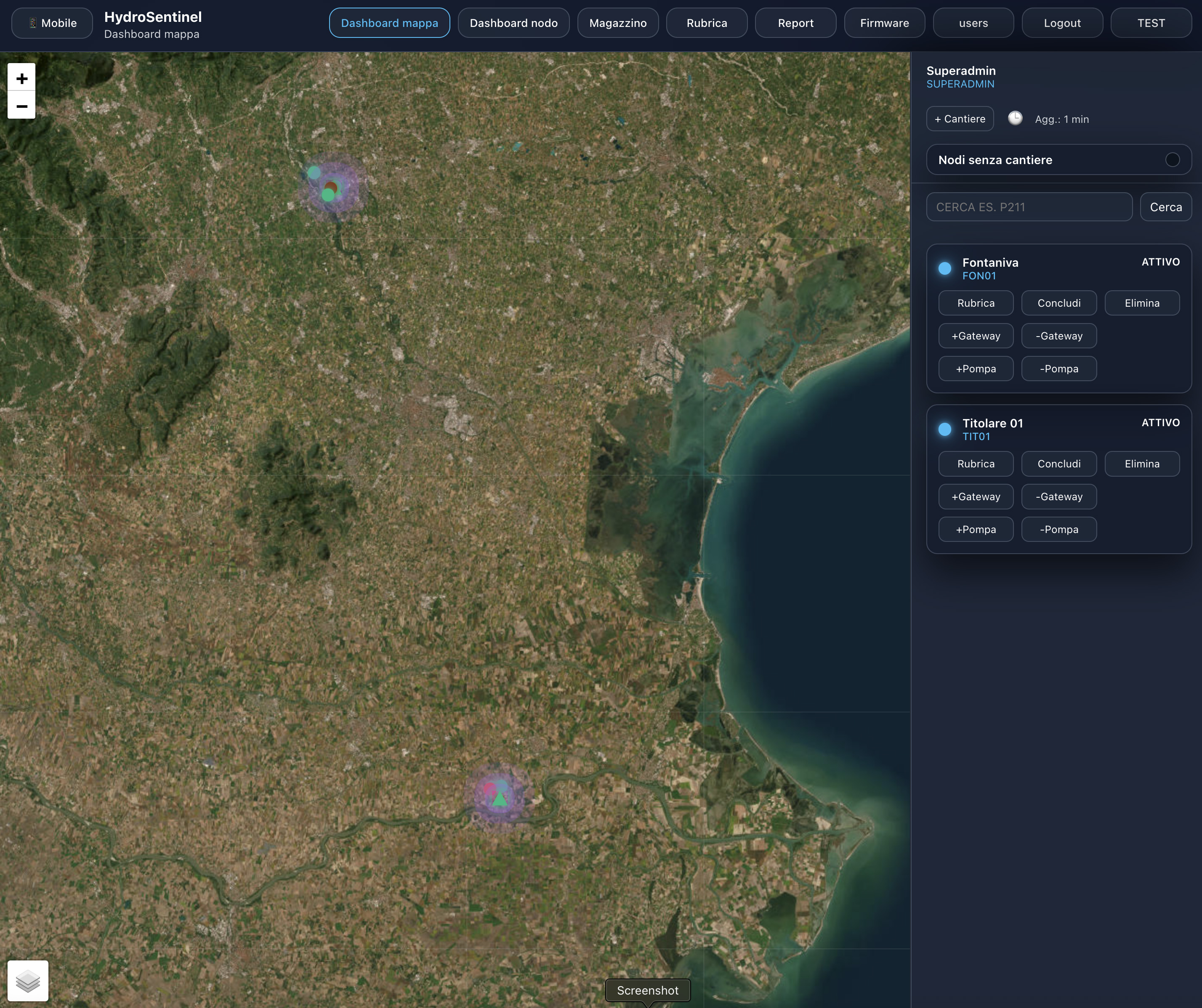 Vista multi-cantiere con dispositivi distribuiti